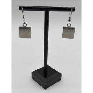 Silver Tone Square Dangle Earrings Monogram Letter S Hook Style